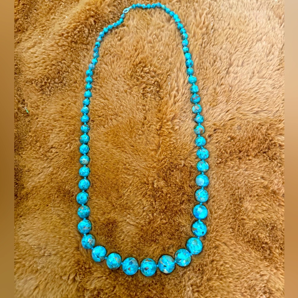 JTV Southwest "Graduated Turquoise" Beaded Necklace Rhodium Over Sterling Silver